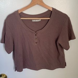Abercrombie mauve waffle Henley crop top